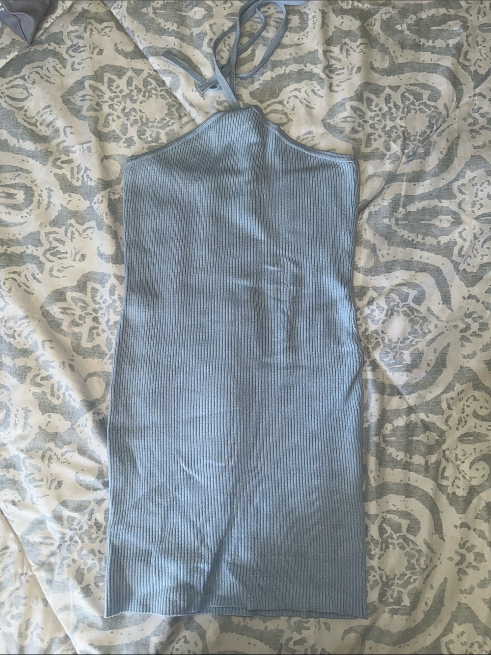 Light Blue Ribbed Halter Neck Bodycon Dress